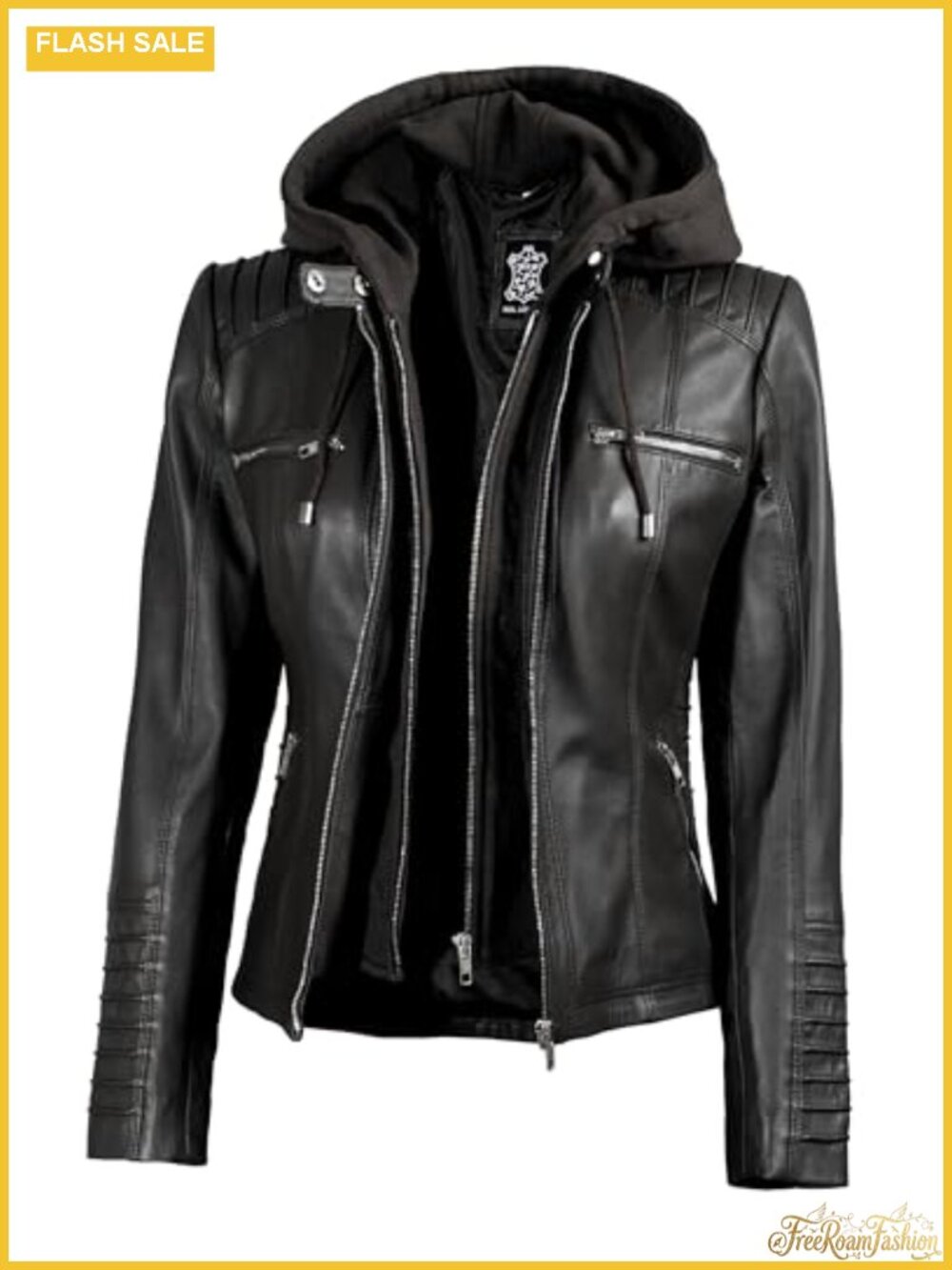Lambskin Leather Jacket Women Detachable Hood Fitted Aviator